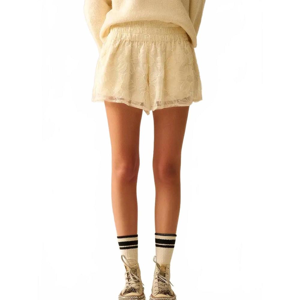 NEW Q2 embroidered shorts with sequins in cream